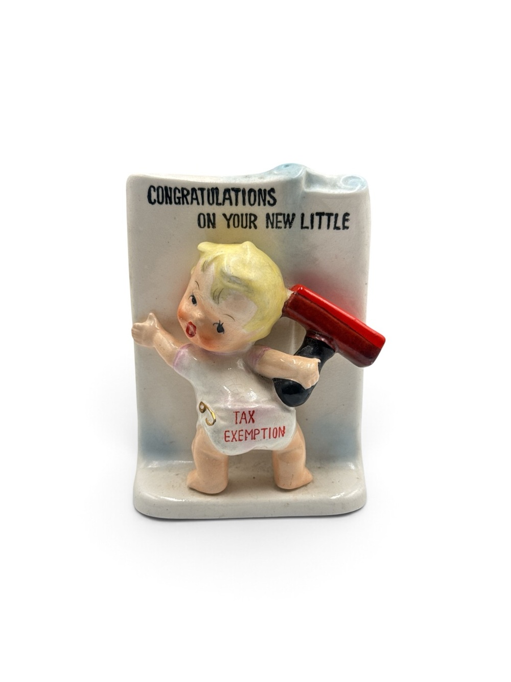 Vintage 60s Ceramic Baby Tax Exemption Planter Funny New Parent Baby Shower Gift